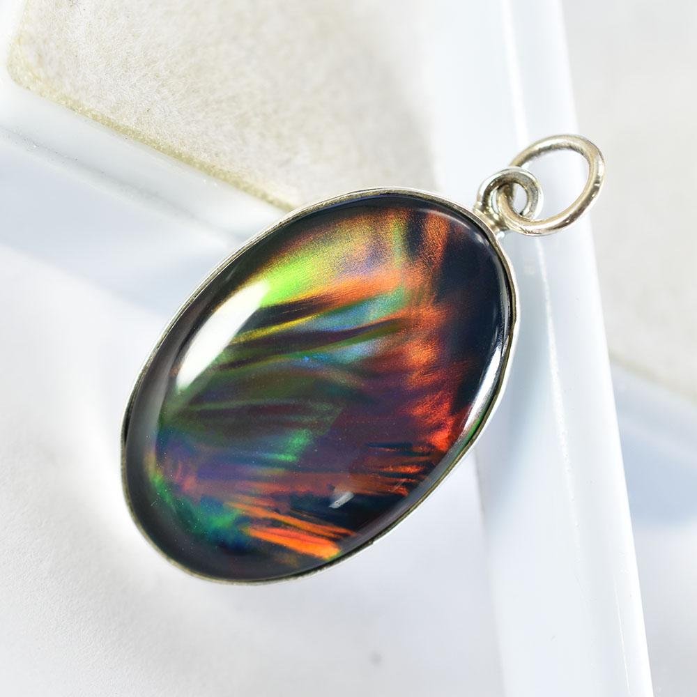 Natural Multicolor Opal Oval Pendant 32 Ct 925 Sterling Silver For Her