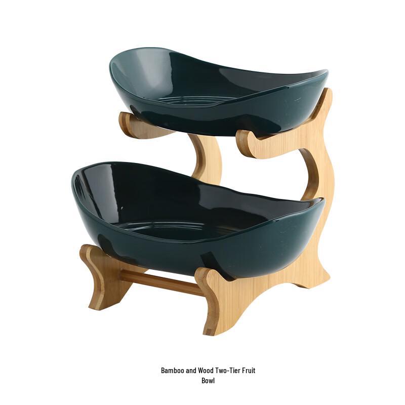 ZISIZ Multi-Layer Ceramic Fruit Plate with Bamboo Stand