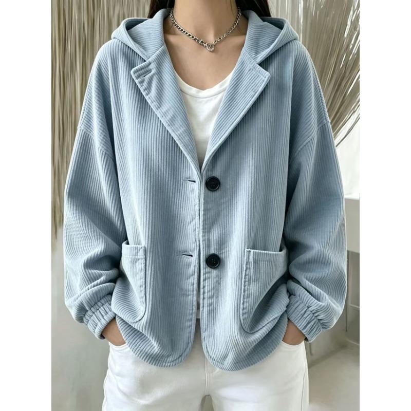 Women S Corduroy Hooded Button Pocket Casual Sweatshirt
