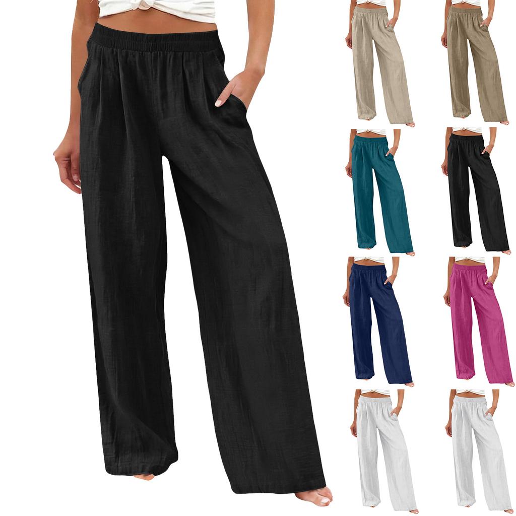 Pantaloni Larghi Dritti da Donna Pantaloni Lunghi Casual con Tasche