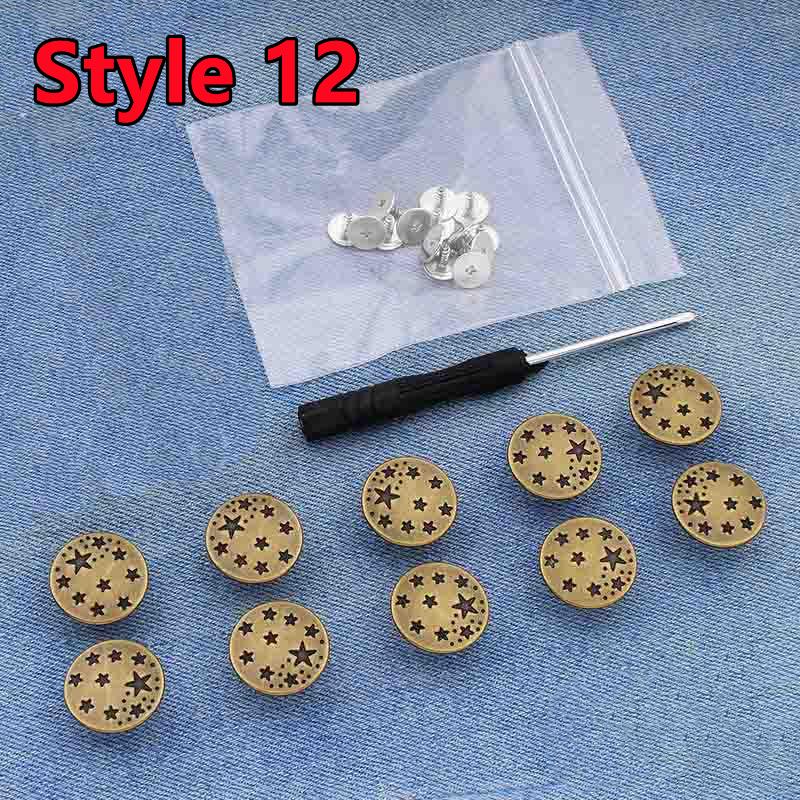 10 PEZZI Bottoni per Jeans di Ricambio 17mm Senza Cucitura Bottone in Metallo Kit di Riparazione Bottoni per Jeans Rimovibili Senza Chiodi Set Accessori da Cucito