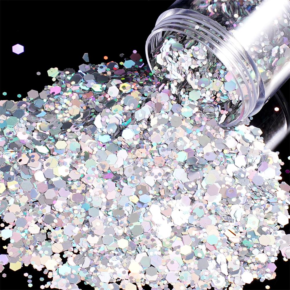 24g/Box Holographic Nail Art Glitter Hexagon Sequins Decorations Flakes Colorful Chunky Color Laser Sequins For DIY Epoxy Resin