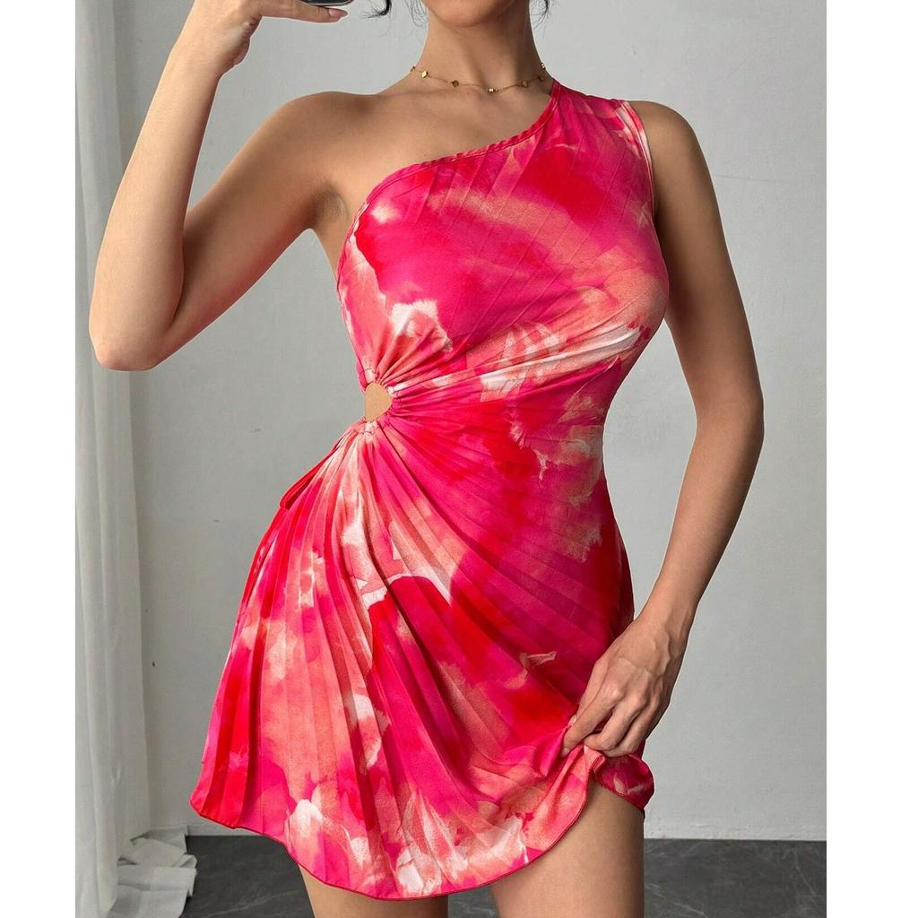 Women's Casual One Shoulder Sleeveless Printed Dress With High Waist And Hip Hugging Skirt