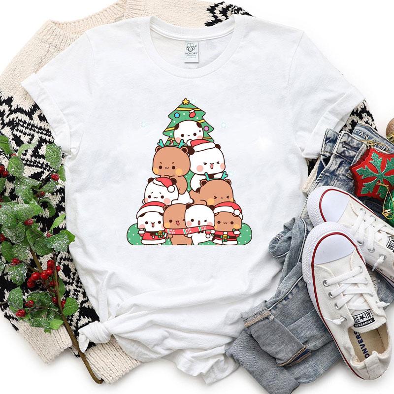 Kawaii Bubu Dudu Christmas Tree Graphics Tshirt Trendy Funny Cartoon Christmas Shirt Novelty Holiday Party Couple Cotton Tees