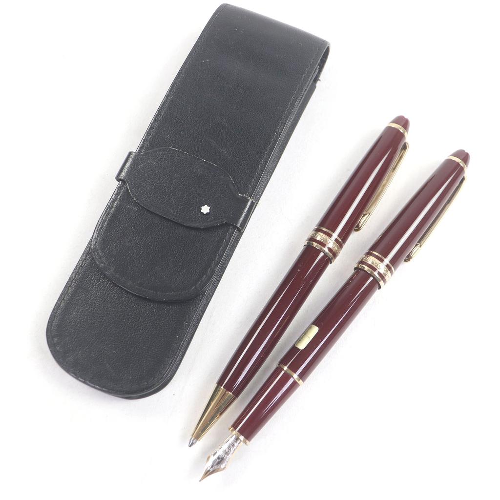 Great MONTBLANC Ballpoint Pen Set of Two Fountain Pens Bordeaux Gold 14K Mens Used