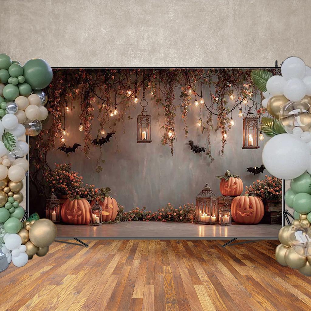 MOON.QG Halloween Photo Background Vines String Lights Lanterns Backdrop Party Photography Props Decorations Portrait Supplies