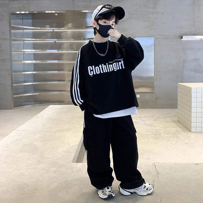 Boys' 2025 Stylish Fleece-Lined Outfit Set: Spring/Autumn Sports Sweatshirt for Big Kids