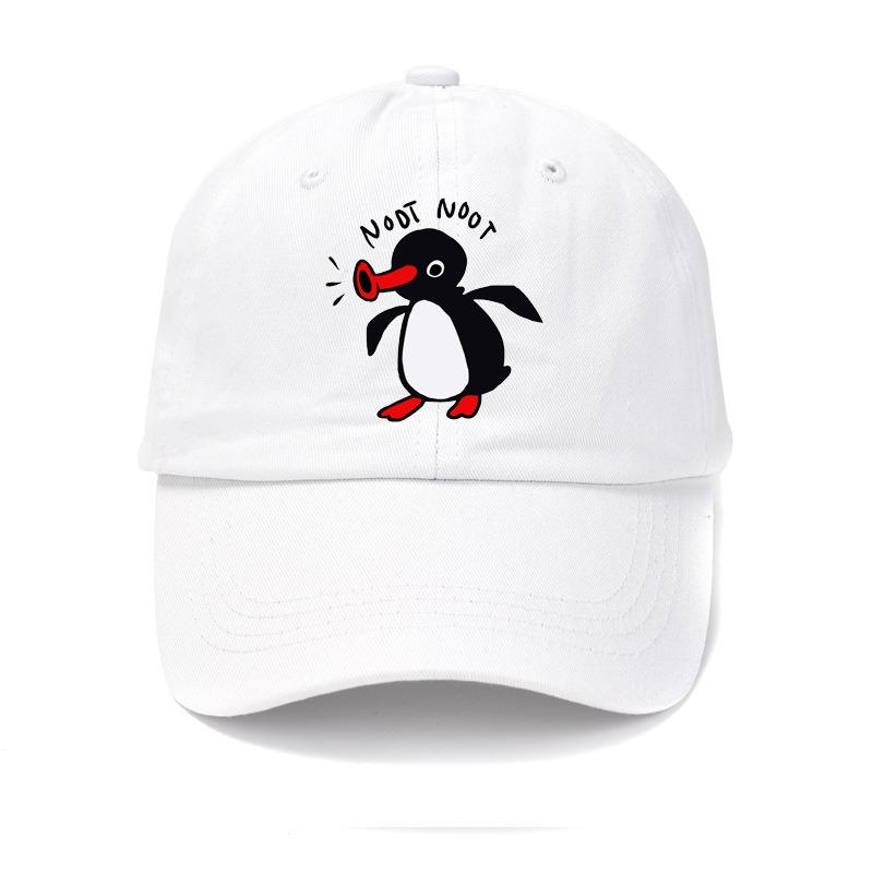 Cartoon Penguin Print Baseball Cap Washed Cotton Curved Brim Peaked Cap for Men and Women Outdoor Street Sun Protection Hat