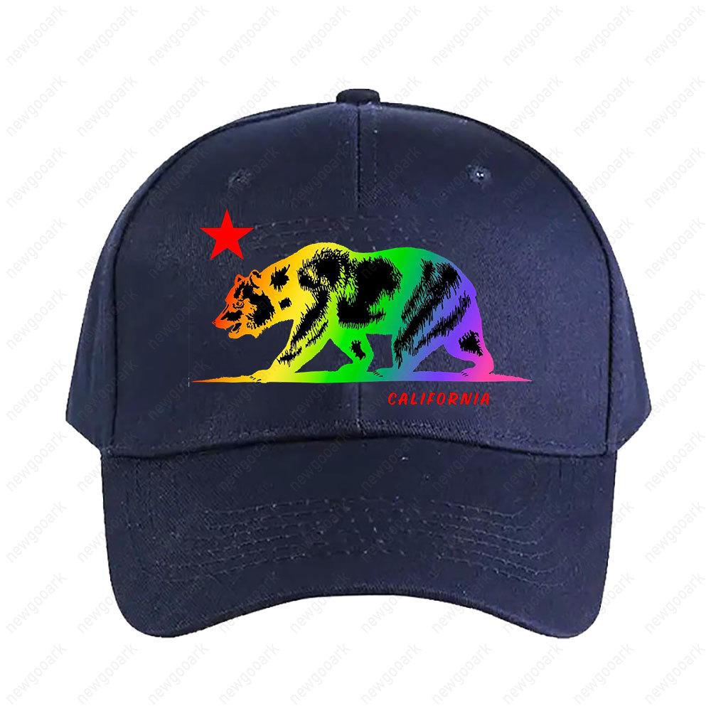 California Republic Bear NCR Cali Gay Pride Rainbow Gradient Flag Cap Women Unisex Adult Casual Printed Baseball Caps Adjustable
