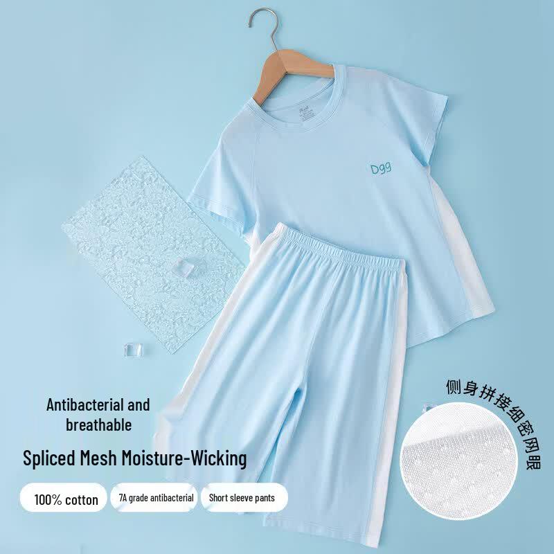 Dingguagua Kids 7A Antibacterial Cotton Mesh Short Sleeve Pajama Set