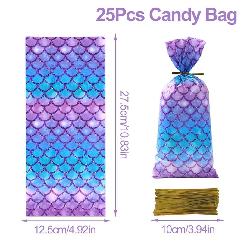 Mermaid Party Plastic Goodie Bags Mermaid Tail Candy Gift Bags for Mermaid One Birthday Sea Themed Party Decor Baby Shower Favor
