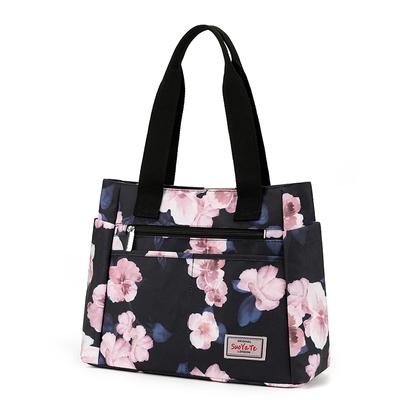 Umhängetasche aus Nylon mit Blumendruck, große Kapazität, Handtasche für Mütter, wasserdichte Einkaufstasche