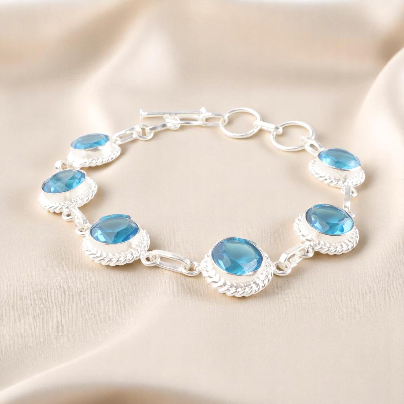 

Швейцарский голубой топаз Драгоценный камень 925 Стерлинговое серебро Ювелирные изделия Браслет ручной работы 9 RB-8-9