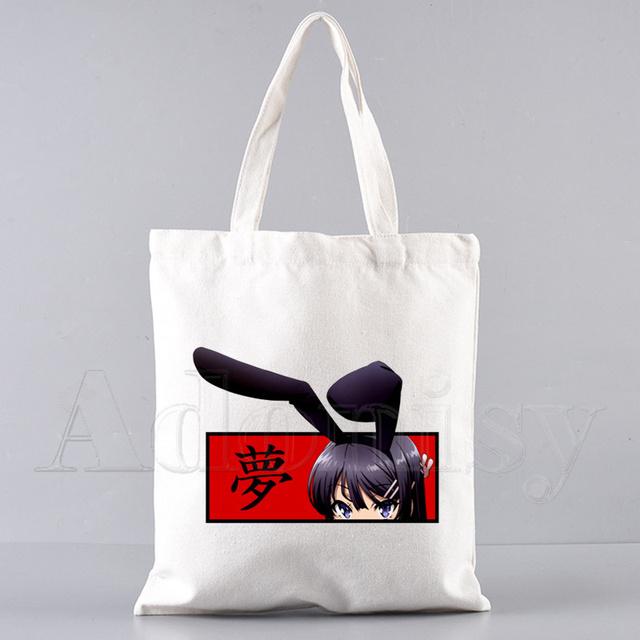Bunny Girl Senpai Sakurajima Mai Shopper Bags Shopping Bag Tote Bag Skulderveske Lerretsvesker College Håndveske med stor kapasitet