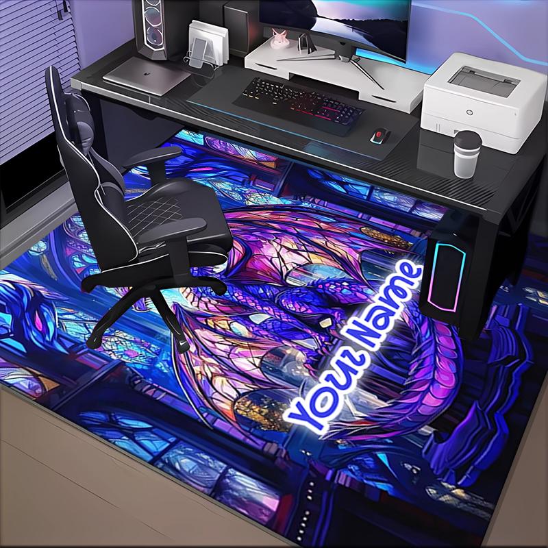 1PC Custom Name "Dragon Castle Fantasy" Theme Floor Mat Ideal for Living Room, Game Rooms, Office, Bedroom, Floor Mat Playful Design
