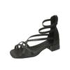 Medium heel sandals women's 2025 summer wear Korean version of thick heel open toe hollow Roman shoes ins super fire high-top cool boots women