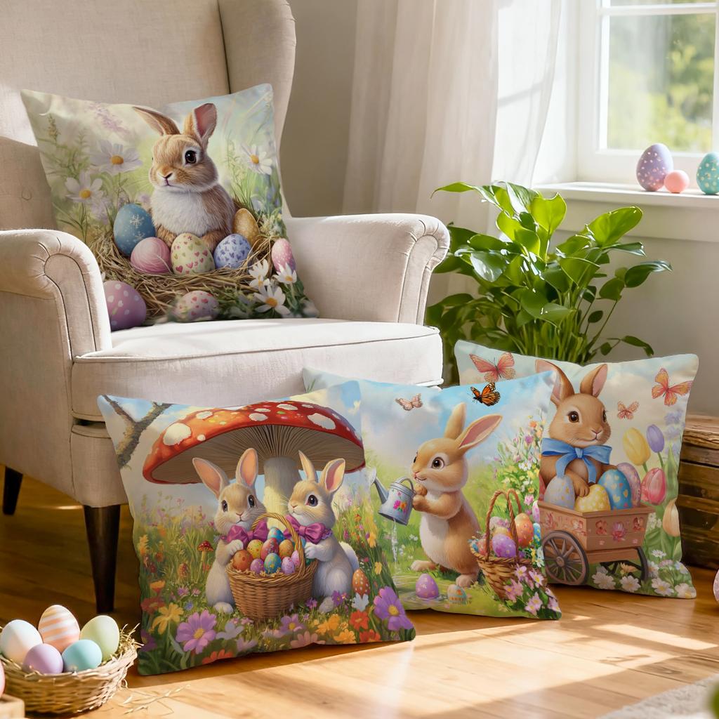 Easter Spring Rabbit Cushions Pillowcase Polyester Cushion Cover Throw Pillow Pillowcover Home Car Sofa Decor