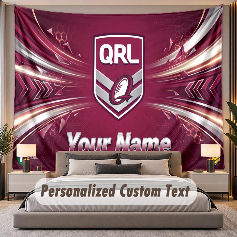 Custom Name Text Tapestry Queensland Maroons Personalized Polyester Wall Tapestry For Bedroom And Room