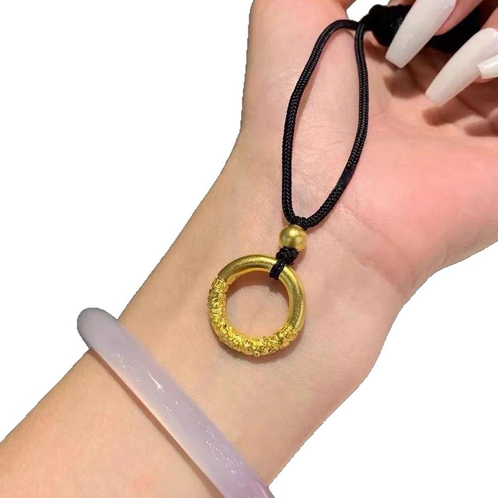 Ancient Gold Peace Buckle Pendant Necklace for Women - 999 Fine Gold Woven Cord Valentine's Gift