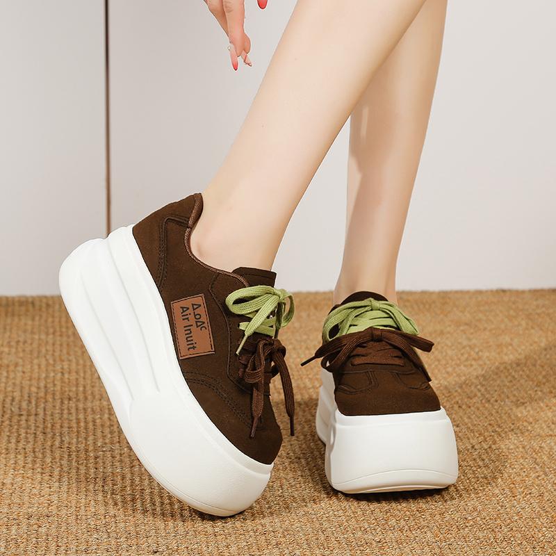 Fashion 7 CM Women's Autumn Thick Bottom Shoes Breathable Microfiber Leather Vulcanize Flat Platform Sneakers White Walking Shoes