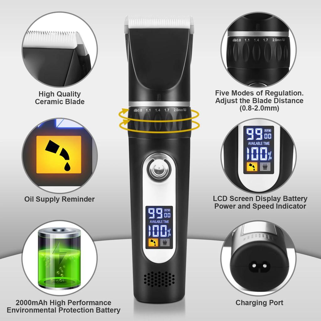 Pet Hair Clipper Dog Clipper Grooming Kit with LCD Display Dog Haircut Trimmer Low Noise Professional Hair Clipper For Dogs Cats