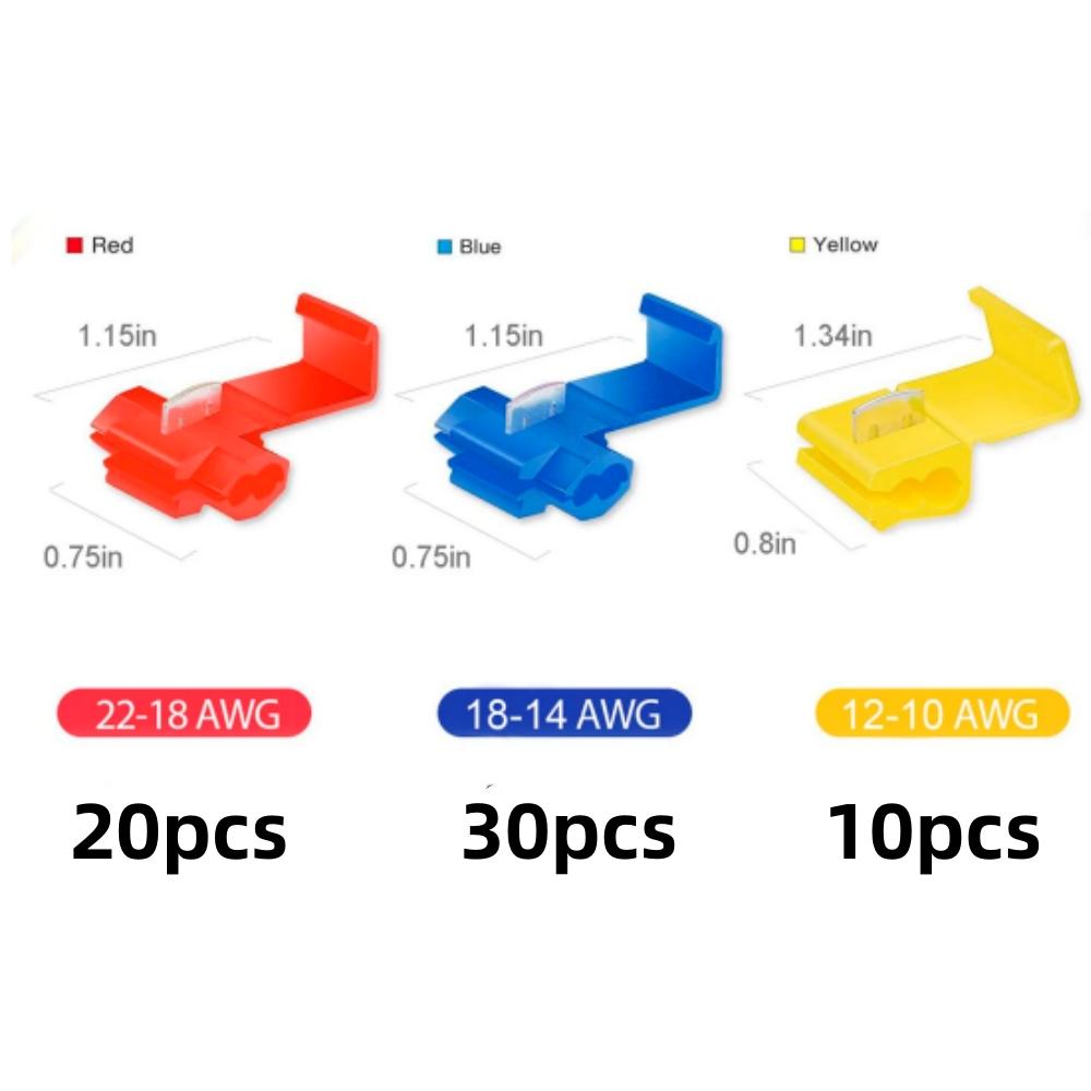 60PCS Quick Splice Wire Connectors 22-10 AWG Lock Snap Electrical Wire Connector 22-18AWG Red 18-14AWG Blue 12-10AWG Yellow