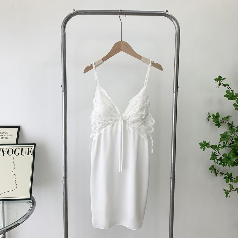 

Pajamas with Chest Pad Young Adult Butterfly Lace Beautiful Back Sexy Sling Dress Pure Desire Pajamas Women s Homewear Slip Nightdress White 165(L)