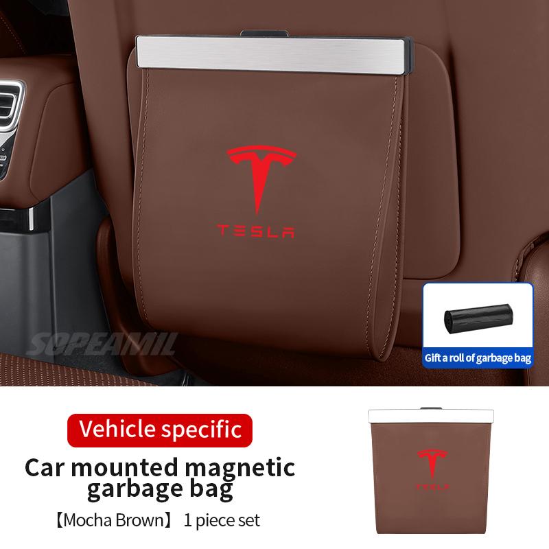 DTDIB1 For Tesla Model 3 Model Y Model S Model X Car Seat Back Hanging Garbage Bag Led Lamp Backrest Magnetic Storage Bag Trash Can