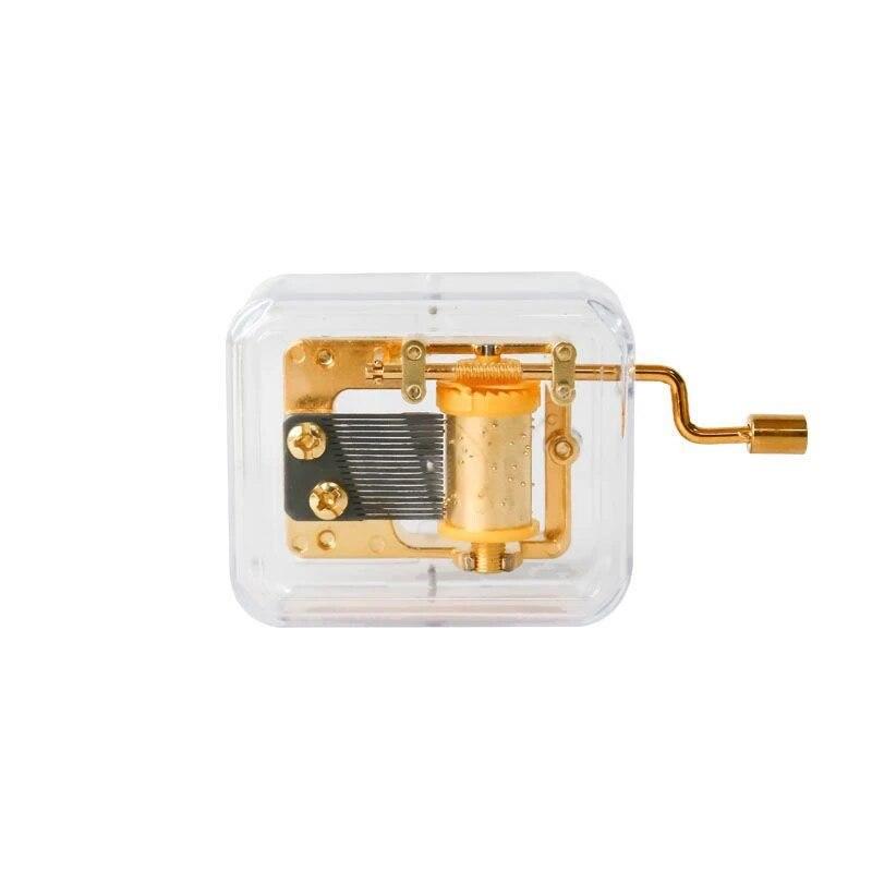 

1 шт. Мини Креативный акриловый материал Прозрачный ручной заводной металлический механизм Октавная музыкальная шкатулка, подарок на день рождения для пары друзей