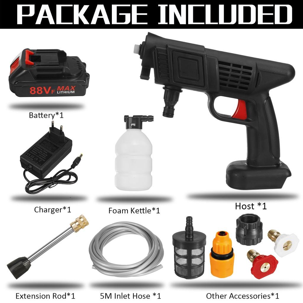 1500W Cordless High Pressure Car Washer Guns 60Bar Rechargeable Electric Water Jet Foam Machine for Makita 18V Battery