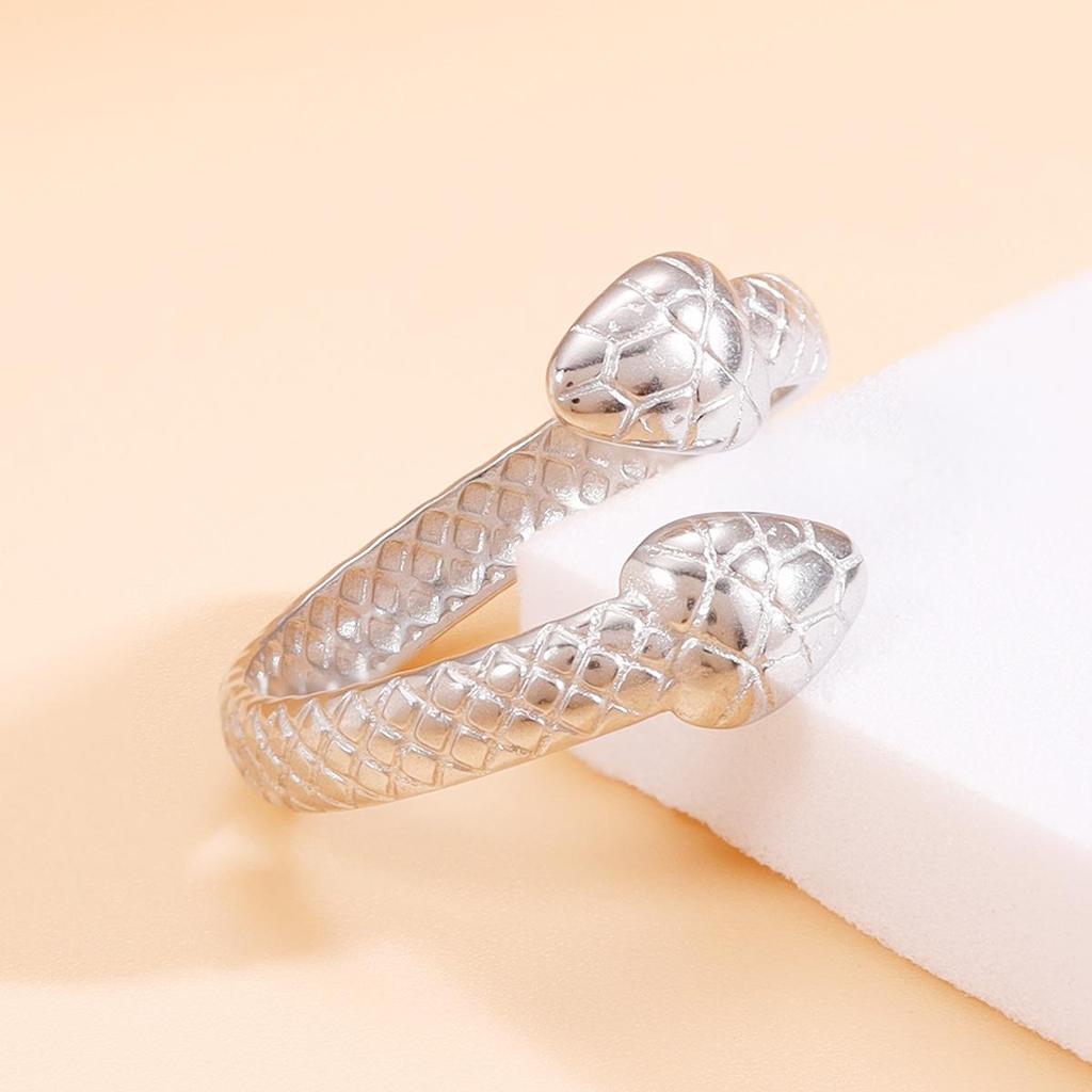 Retro Punk Double Snake Stainless Steel Adjustable Ring for Women