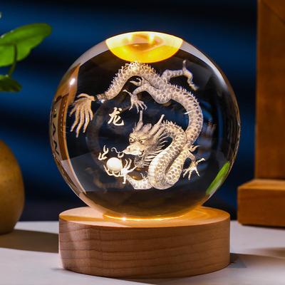 Zodiac Dragon Feng Good Money Luck Financial Crystal Increase Dragon Lucky Zodiac Feng Shui Ward Off Year of the Tabletop Gift Figurine, Crystal,