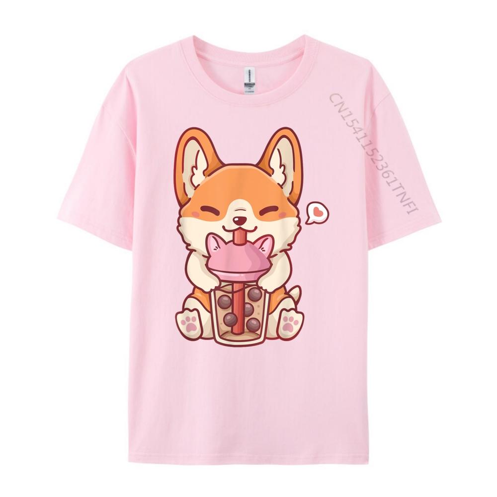 Corgi Boba Tea Bubble Tea Kawaii Corgi Anime Mens Graphic Tshirts TShirts England Style