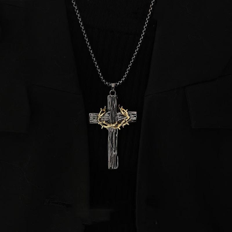 1Pc/Pair Hip Hop Thorns Cross Necklace For Women Men Personalized Cross Pendant Earrings Niche Sweater Chain Jewelry Gifts