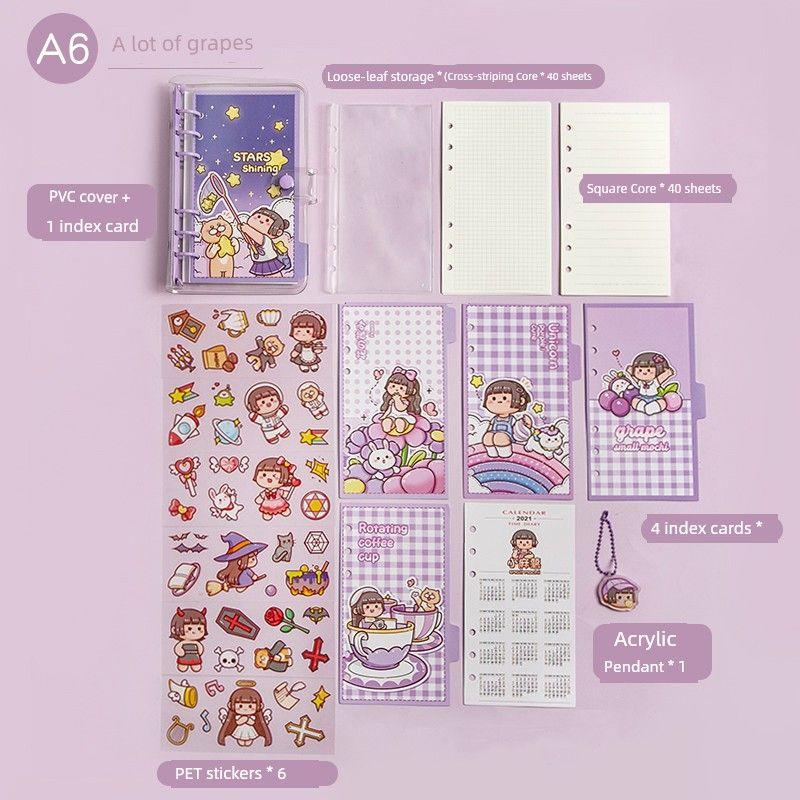 

Loose Spiral Notebook Journal Book Student Coil Notebook Memo Notebook Small Fried Glutinous Rice Cake Stuffed with Bean Paste Journal Book K A6 Grapes Duoduo