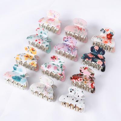 Acrylic Floral Sweet Small Hair Claw Clips Women Girls Plastic Print Crab Barrettes Clips Hair Clamps Hairpins Hair Accessories