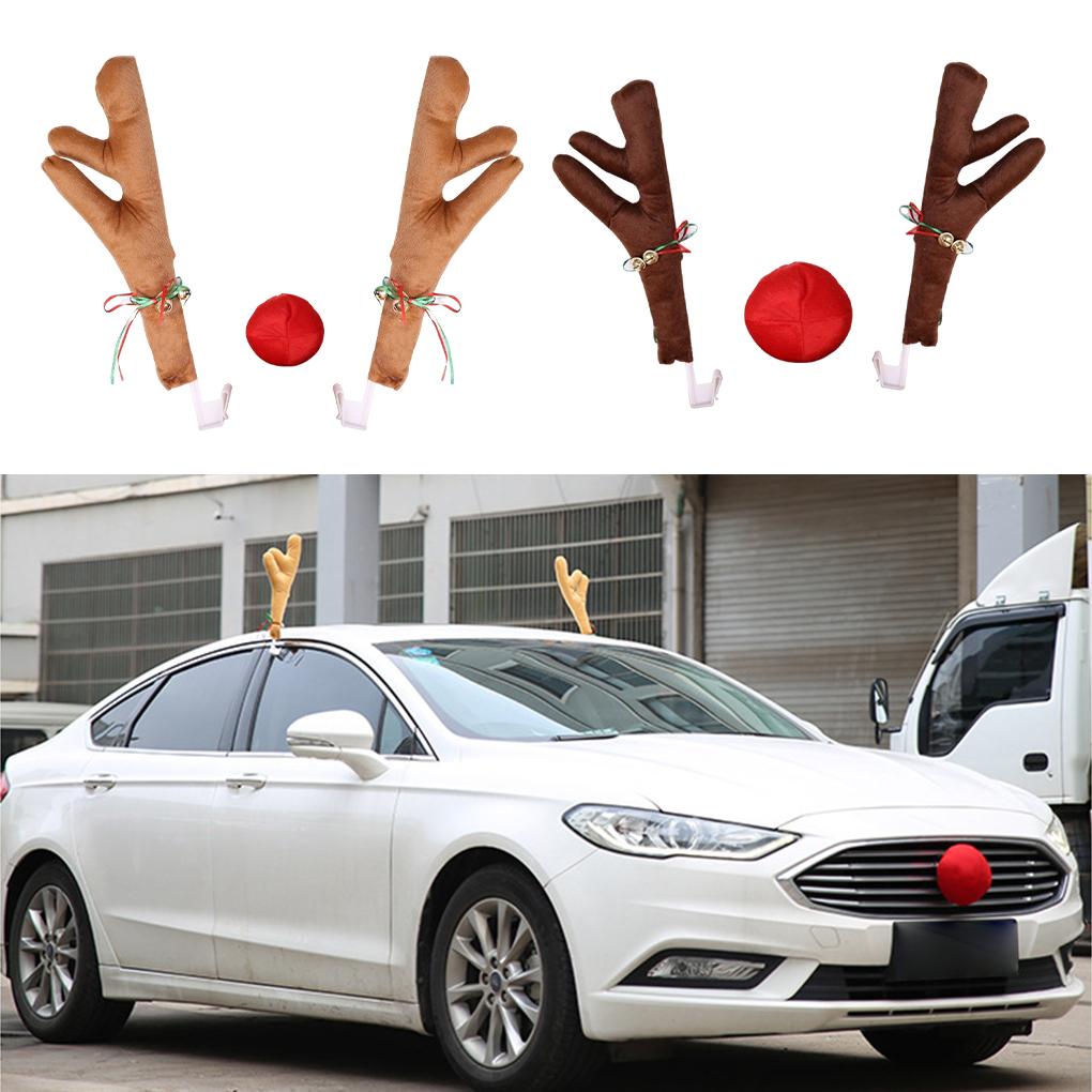 Rudolf Reindeer Antlers Car Horn Set For Christmas Decor Reindeer Antlers With Bell Shaped Ball Cart