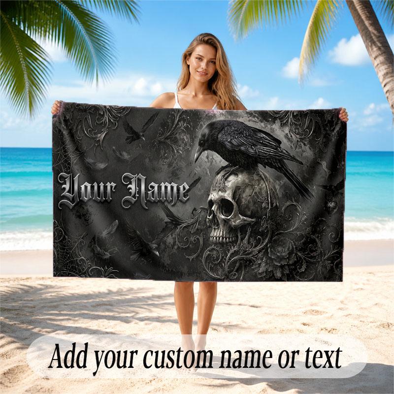 Skull Gothic Theme Soft Beach Towel Personalized Custom Name Text Towel Portable for Beach Pool Travel