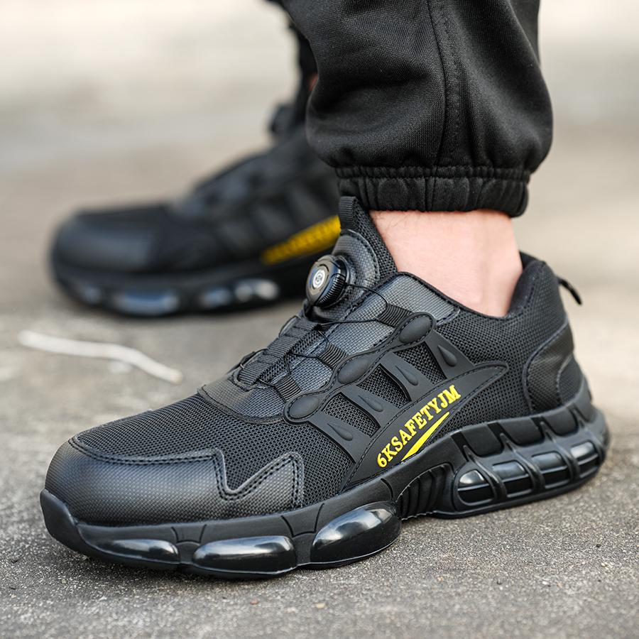 Rotating Button Safety Shoes Men Steel Toe Protection Boots Breathable Lightweight Men Construction Safety Work Shoes Sneakers