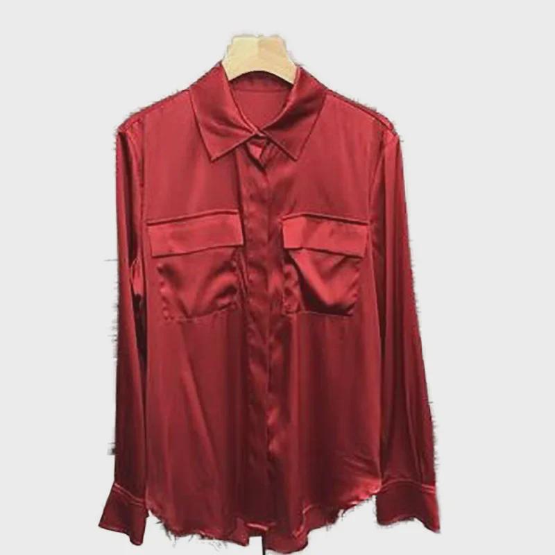 Silk Satin White Shirt: Elegant Foreign Design, Spring 2025 Women's Fashion