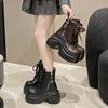 Women's PU Leather Ankle Boots Autumn Winter 9CM Heels Sneakers Round Toe Short Boots Woman Rivets Motorcycle Platform Botas
