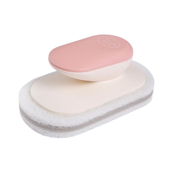 Pot Brush Ergonomic Handle Detachable Sponge Head Oil Stain Removal Stubborn Dirt Cleaning Brush Bathroom Cleaning Tool розовый