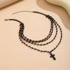 KunJoe Gothic Jesus Big Cross Pendant Necklace for Women Vintage Multilayer Black Bead Chain Necklace Y2K Accessories Jewelry