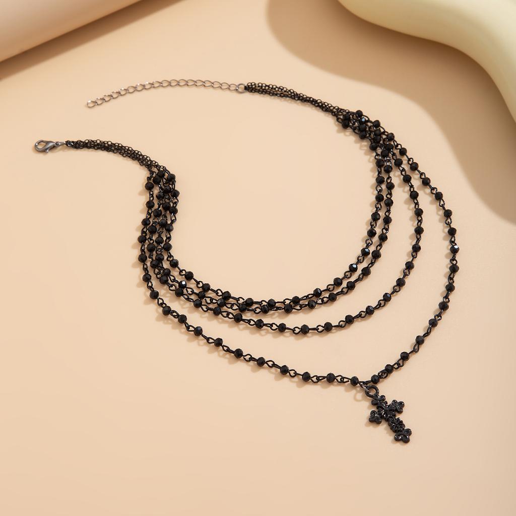 KunJoe Gothic Jesus Big Cross Pendant Necklace for Women Vintage Multilayer Black Bead Chain Necklace Y2K Accessories Jewelry