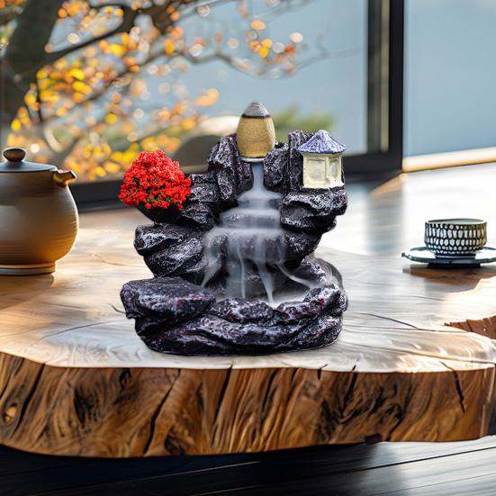 Bruciatore di Incenso a Reflusso Effetto Cascata Porta Incenso Zen Cascata Rocciosa Bruciatore di Coni di Incenso per Casa Ufficio Meditazione