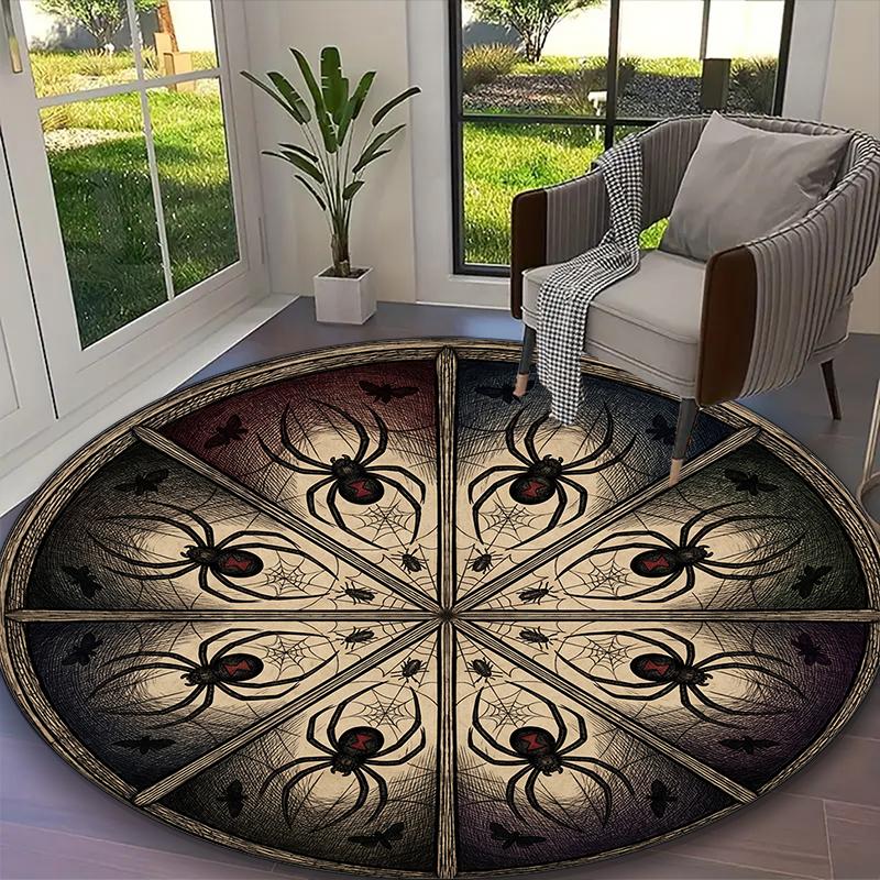 1pc Cool Multitone Block Night Spiders Carpet for Room Floor Mat, Comfortable Office Chair Printed Round Rug, Beautiful Hotel Rug