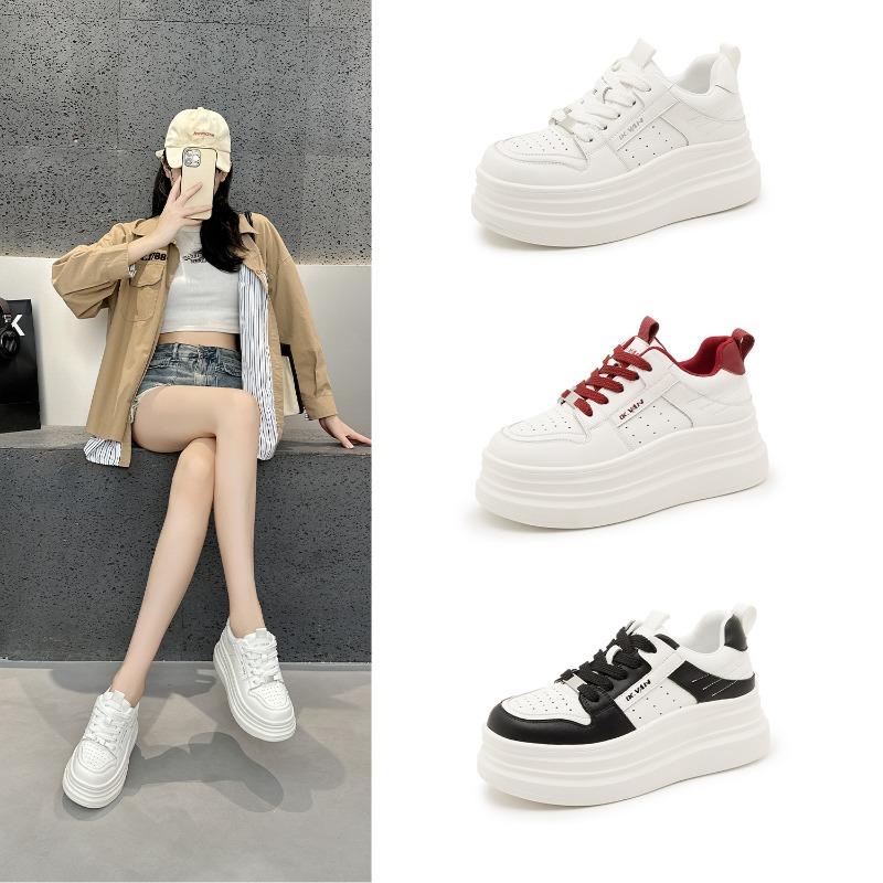2570 women's new autumn leather thick-soled inner height increase versatile sports and leisure white shoes