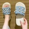 Fashion Women's Fashion Waterproof Platform Flat Sandals Summer New Round Head Fabric Bead Anti-slip Wear-resistant Slippers