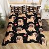 Puppy Dog Duvet Cover Full Queen Size Kawaii Pug Comforter Cover Love Heart Print Bedspread Cover Cute Pet Black Bedding Set