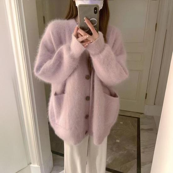 Women's Fuzzy Cardigan V Neck Button Down Oversized Fluffy Coat Fall Winter Casual Long Sleeve Slouchy Furry Sweater